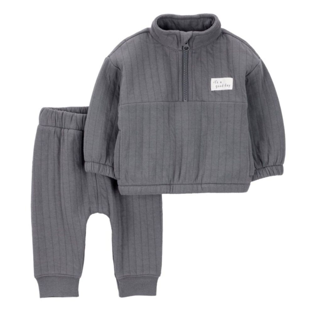 NEW Boys Sz 3-6 Months Dark Gray Pullover Shirt & Pull On Pants 2 Pc Cozy Set